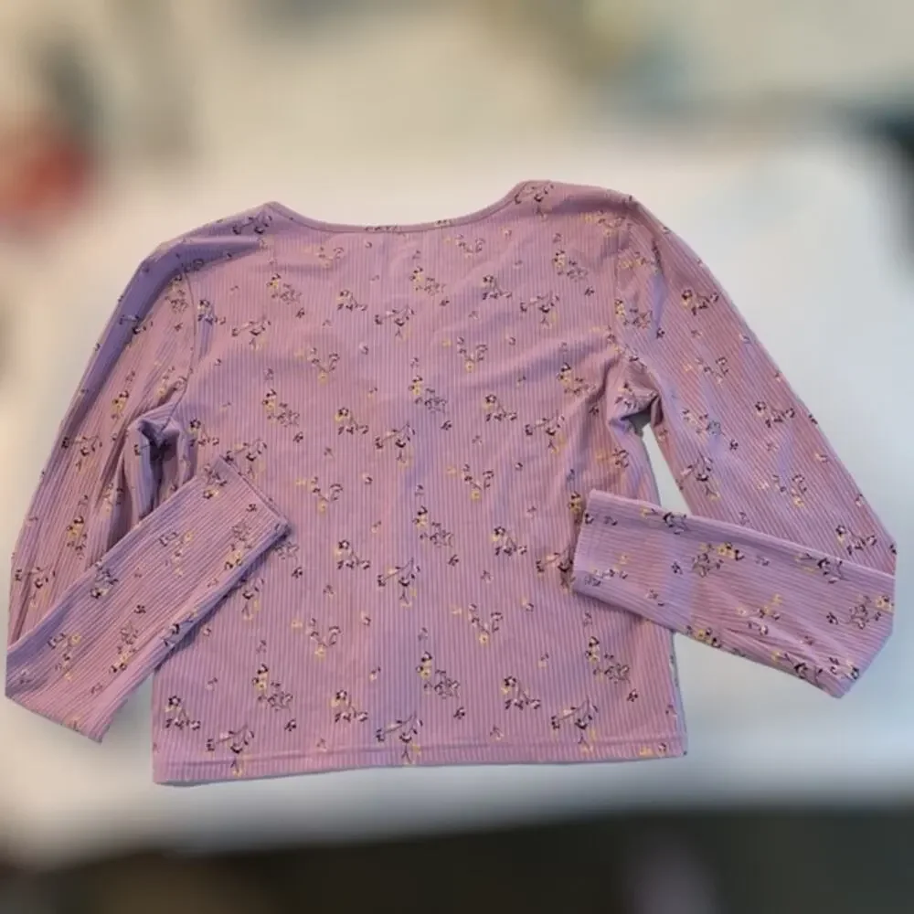 Me‎ too we lilac zip front cropped light sweater with floral flowers size large - Picture 3 of 8